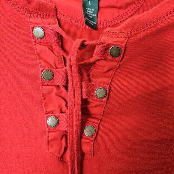 Lauren Ralph Lauren Women's Sz Lg Red Cotton Top 3/4 sleeve lace up - Picture 2 of 11